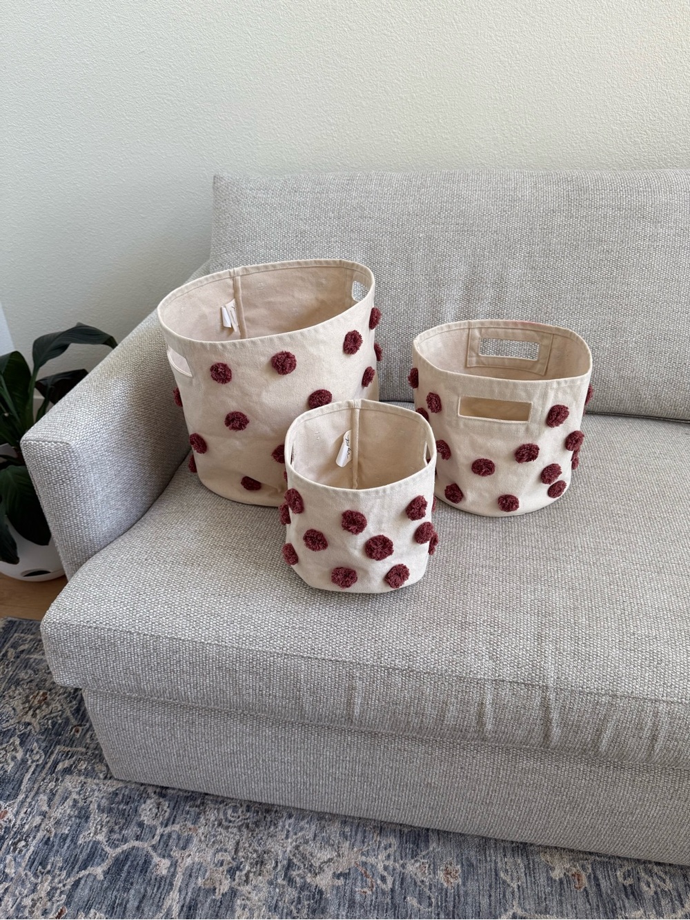 Pehr Pom Pom Storage Baskets Set of 3 Natural Burgundy Nursery
